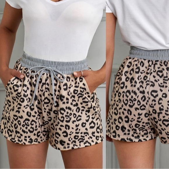 LEOPARD Print Drawstring Waist Shorts New - Picture 1 of 1